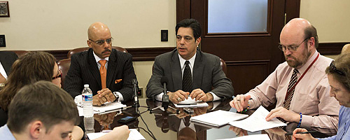 Senator Costa at a news conference